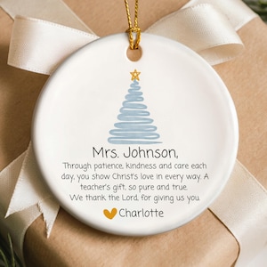 Custom Christian Teacher Ornament Christmas Gift from Student with Gift Box, Religious Studies or Personalized Sunday School Teacher Gift