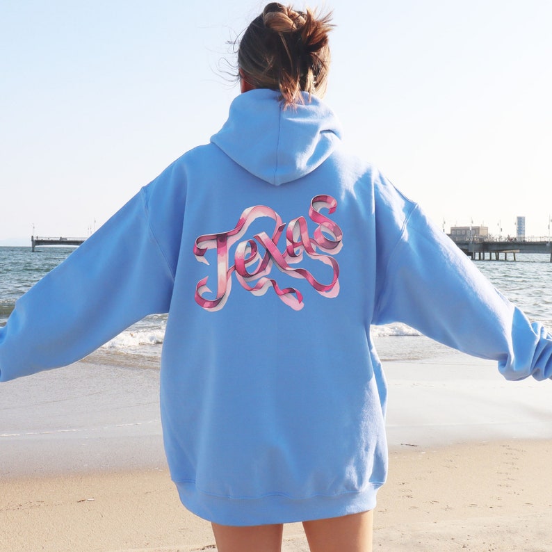 Texas Coquette Ribbon Hoodie Bow Coastal Cowgirl Cowboy Hat Coquette Clothing TX Shirt Oversized Sweatshirt Coquette Cowgirl Pink Bow Gift Carolina Blue