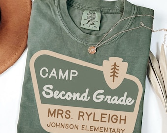 Cute Custom Second Grade Teacher Team Shirt with Name Comfort Colors Back to School Tee 2nd Grade Teacher Camping Camp Sign Appreciation