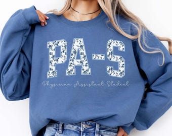 Arts-assistent student sweater arts-assistent cadeau PA-S schoolshirt arts-assistent ronde hals blauwe bloemen toile PA student