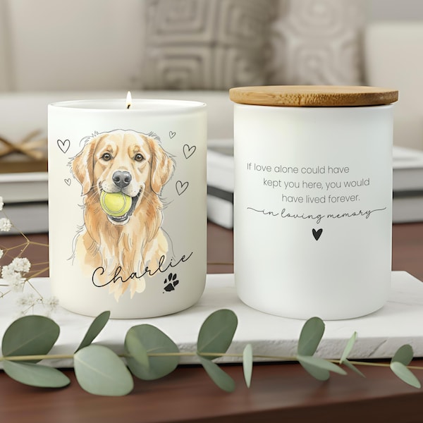 Custom Pet Portrait Memorial Gift Candle Personalized Cat Watercolor Remembrance for Dog from Photo Pet Sympathy Keepsake Your Pet's Image