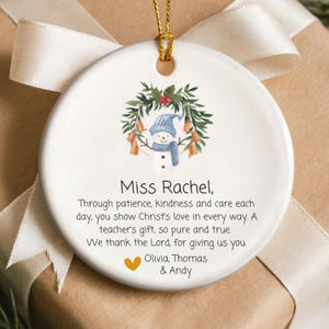Custom Christian Teacher Ornament Christmas Gift from Student with Gift Box, Religious Studies or Personalized Sunday School Teacher Gift