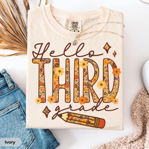 Cute Fall Third Grade Teacher Shirt Comfort Colors® Back to School Floral Tee 3rd Grade Teacher Team Gift Appreciation Shirt First Day