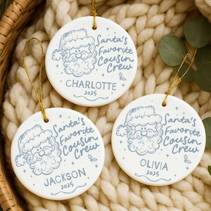 Personalized Cousins Christmas Ornament 2025 Ceramic Family Holiday Keepsake Gift Custom Name Ornament Santa Cousin Crew Grandkids Niece
