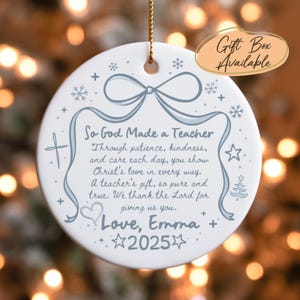 Custom Christian Teacher Ornament Christmas Gift from Student with Gift Box, Religious Studies or Personalized Sunday School Teacher Gift