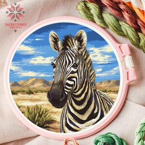 Zebra Cross Stitch Pattern, Landscape Cross Stitch Designs, Cross Stitch Chart, Nature Easy Cross Stitch