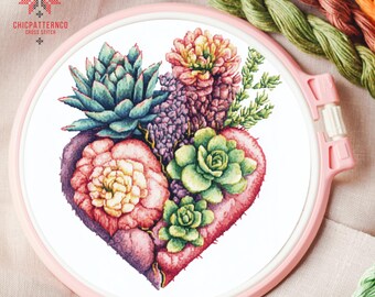 Heart of Plant Cross Stitch Pattern, Landscape Cross Stitch Designs, Cross Stitch Chart, Nature Easy Cross Stitch