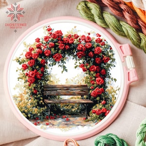 Bench Cross Stitch Pattern, Landscape Cross Stitch Designs, Cross Stitch Chart, Nature Easy Cross Stitch
