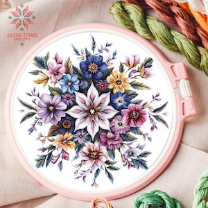 Flowers Cross Stitch Pattern Embroidery, Landscape Cross Stitch Designs, Cross Stitch Chart, Nature Easy Cross Stitch