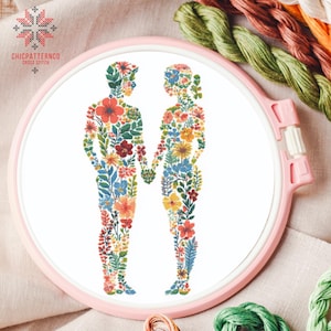 Couple Of Flowers Cross Stitch Pattern, Landscape Cross Stitch Designs, Cross Stitch Chart, Nature Easy Cross Stitch