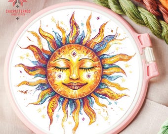 Sun Cross Stitch Pattern, Landscape Cross Stitch Designs, Cross Stitch Chart, Nature Easy Cross Stitch