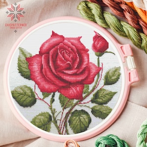 Rose Floral Cross Stitch Pattern Embroidery, Landscape Cross Stitch Designs, Cross Stitch Chart, Nature Easy Cross Stitch