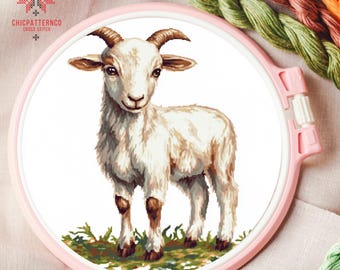 Goat Cross Stitch Pattern Embroidery, Landscape Cross Stitch Designs, Cross Stitch Chart, Nature Easy Cross Stitch