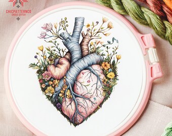 Heart of Plant Cross Stitch Pattern, Landscape Cross Stitch Designs, Cross Stitch Chart, Nature Easy Cross Stitch