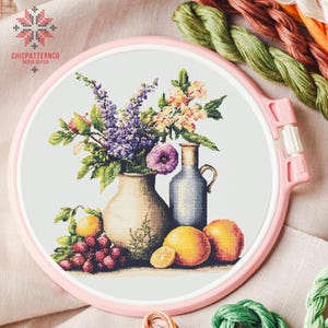 Still life Cross Stitch Pattern Embroidery, Cross Stitch Designs, Cross Stitch Chart, Easy Cross Stitch