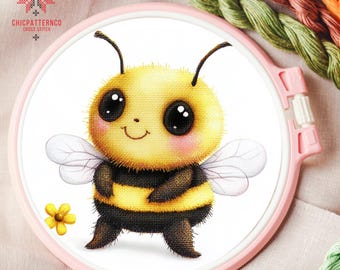 Bee Cross Stitch Pattern Embroidery, Landscape Cross Stitch Designs, Cross Stitch Chart, Nature Easy Cross Stitch