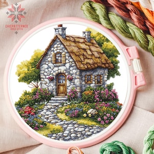 Stone House Cross Stitch Pattern Embroidery, Landscape Cross Stitch Designs, Cross Stitch Chart, Nature Easy Cross Stitch