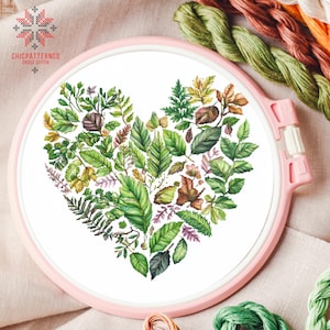Leaves Cross Stitch Pattern Embroidery, Landscape Cross Stitch Designs, Cross Stitch Chart, Nature Easy Cross Stitch