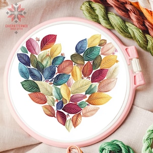 Leaves Cross Stitch Pattern Embroidery, Landscape Cross Stitch Designs, Cross Stitch Chart, Nature Easy Cross Stitch