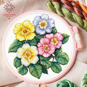 Primrose Flower Cross Stitch Pattern, Landscape Cross Stitch Designs, Cross Stitch Chart, Nature Easy Cross Stitch