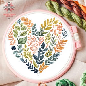 Leaves Cross Stitch Pattern Embroidery, Landscape Cross Stitch Designs, Cross Stitch Chart, Nature Easy Cross Stitch