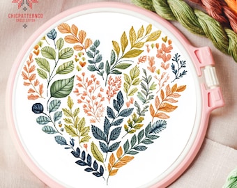 Leaves Cross Stitch Pattern Embroidery, Landscape Cross Stitch Designs, Cross Stitch Chart, Nature Easy Cross Stitch