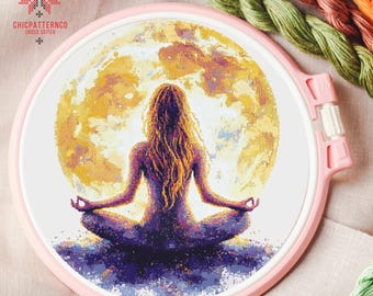 Meditation Cross Stitch Pattern, Landscape Cross Stitch Designs, Cross Stitch Chart, Nature Easy Cross Stitch