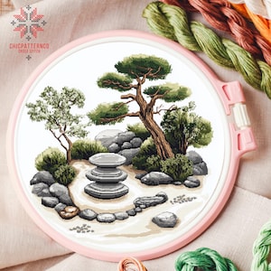 Garden Cross Stitch Pattern Embroidery, Landscape Cross Stitch Designs, Cross Stitch Chart, Nature Easy Cross Stitch
