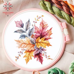 Leaves Cross Stitch Pattern Embroidery, Landscape Cross Stitch Designs, Cross Stitch Chart, Nature Easy Cross Stitch
