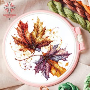 Leaves Cross Stitch Pattern Embroidery, Landscape Cross Stitch Designs, Cross Stitch Chart, Nature Easy Cross Stitch