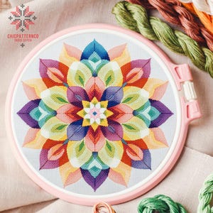 Mandala Cross Stitch Pattern, Landscape Cross Stitch Designs, Cross Stitch Chart, Nature Easy Cross Stitch