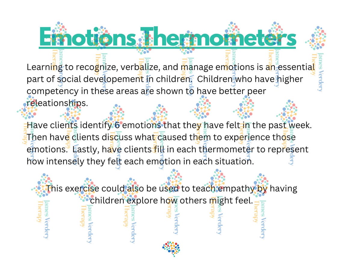 Emotions Thermometer Worksheet - Etsy
