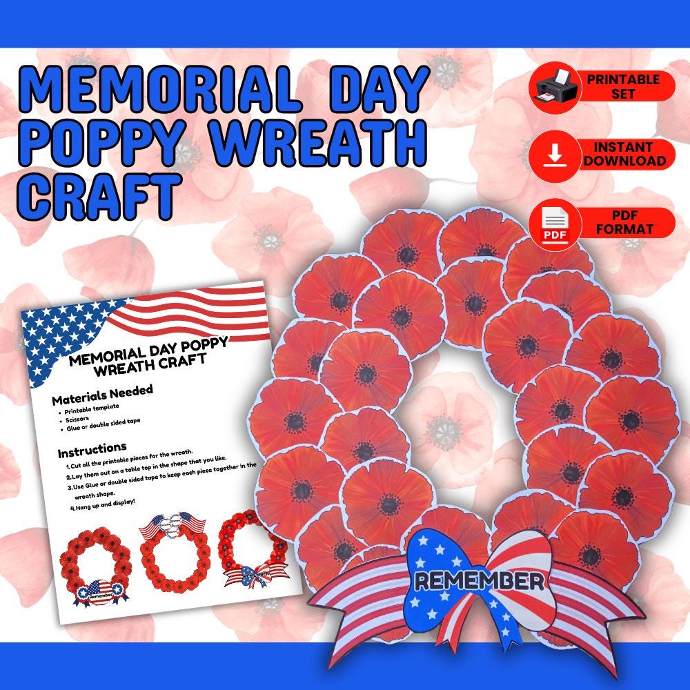 Memorial Day Poppy Wreath Craft Printable | Kids Patriotic Decoration ...