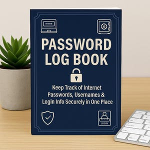 Editable Password Log Book Canva Template: Printable Internet Login Organizer (PDF Download)