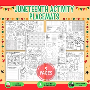 Jogo Americano para Colorir do Juneteenth | Jogo Americano para Colorir Infantil | Folha de Atividades sobre a História Negra | Atividade para a Mesa da Sala de Aula