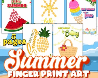 Summer Fingerprint Art Printable Set | Kids Toddler Craft Activity (PDF Download)