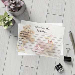 Tarjetas de consejos para baby shower - Diseño de oso rosa / Tarjetas de recuerdo para el embarazo, regalo para nuevos padres, actividad única para baby shower / 13 x 18 cm - Paquete de 10, 30 o 50