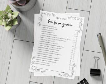 Guess Who Bride or Groom Game | Printed Bridal Shower Game