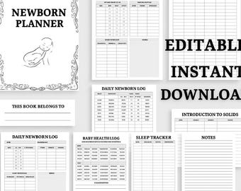Agenda minimalista per neonati – Modificabile su Canva + Download PDF – Monitoraggio della salute, della crescita, del sonno e dell'alimentazione del bambino