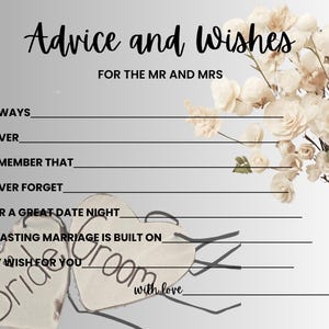 Rat und Wunschkarten zur Hochzeit | Brautparty Spiel | Mr & Mrs Nachricht Karten | Verlobungsfeier zum Ausdrucken | 4x6 PDF Digitaler Download