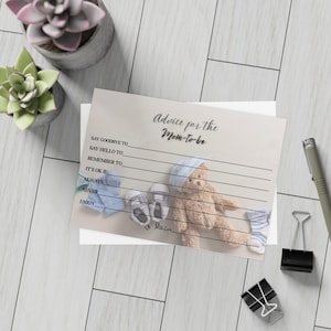 Schede di consigli per il baby shower – Design Orsetto Blu / Ricordo 5x7" per neo-genitori / Attività unica per il baby shower / Set da 10, 30 o 50