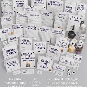 Halloween Baby Shower Bundle: &#39;Baby is Brewing&#39; Games, Signs, and Invitations (Digital Download)