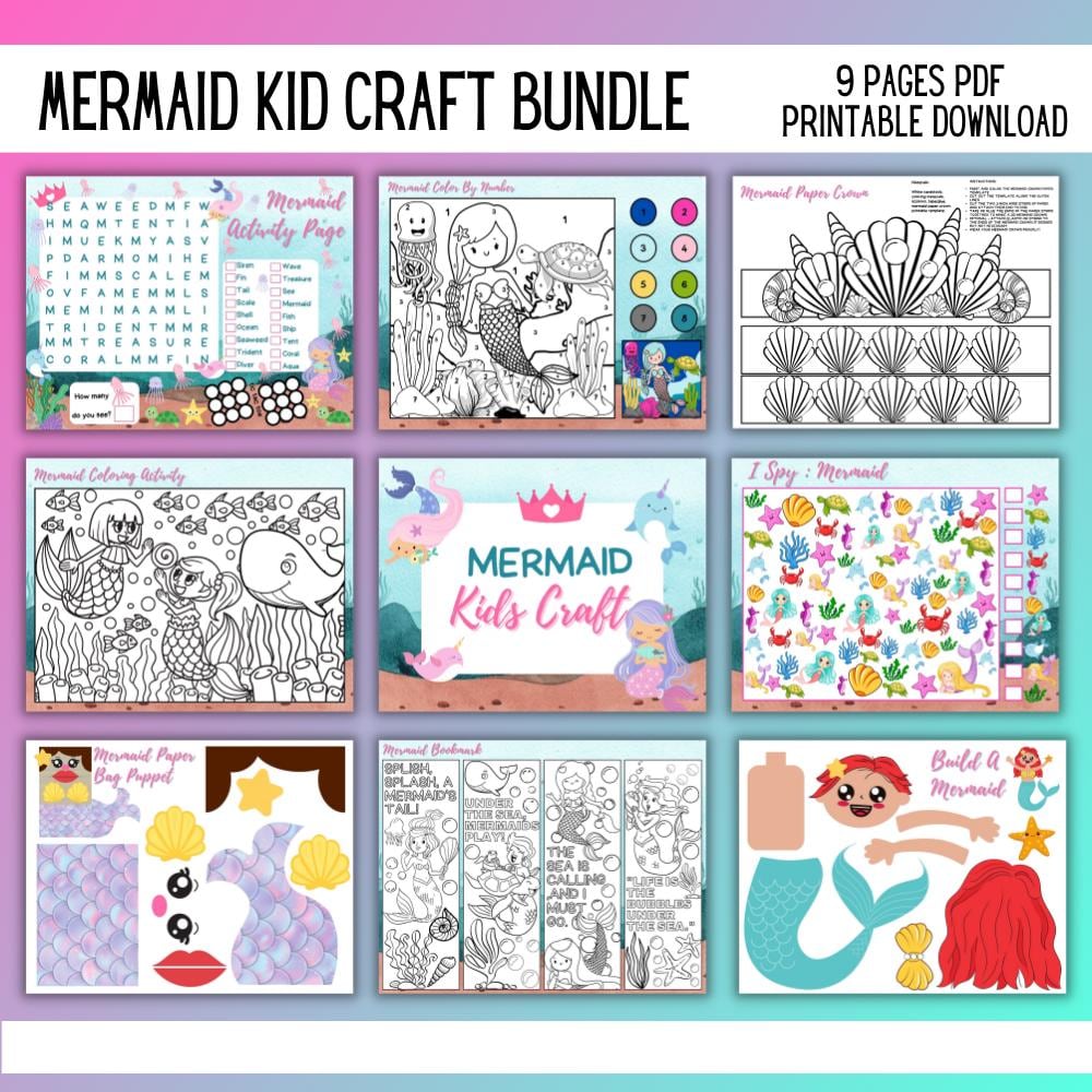 21 Mermaid Magic: Enchanting Craft Ideas for Kids 12 Mermaid Kids Craft Bundle, Printable Activities, Coloring Pages,…