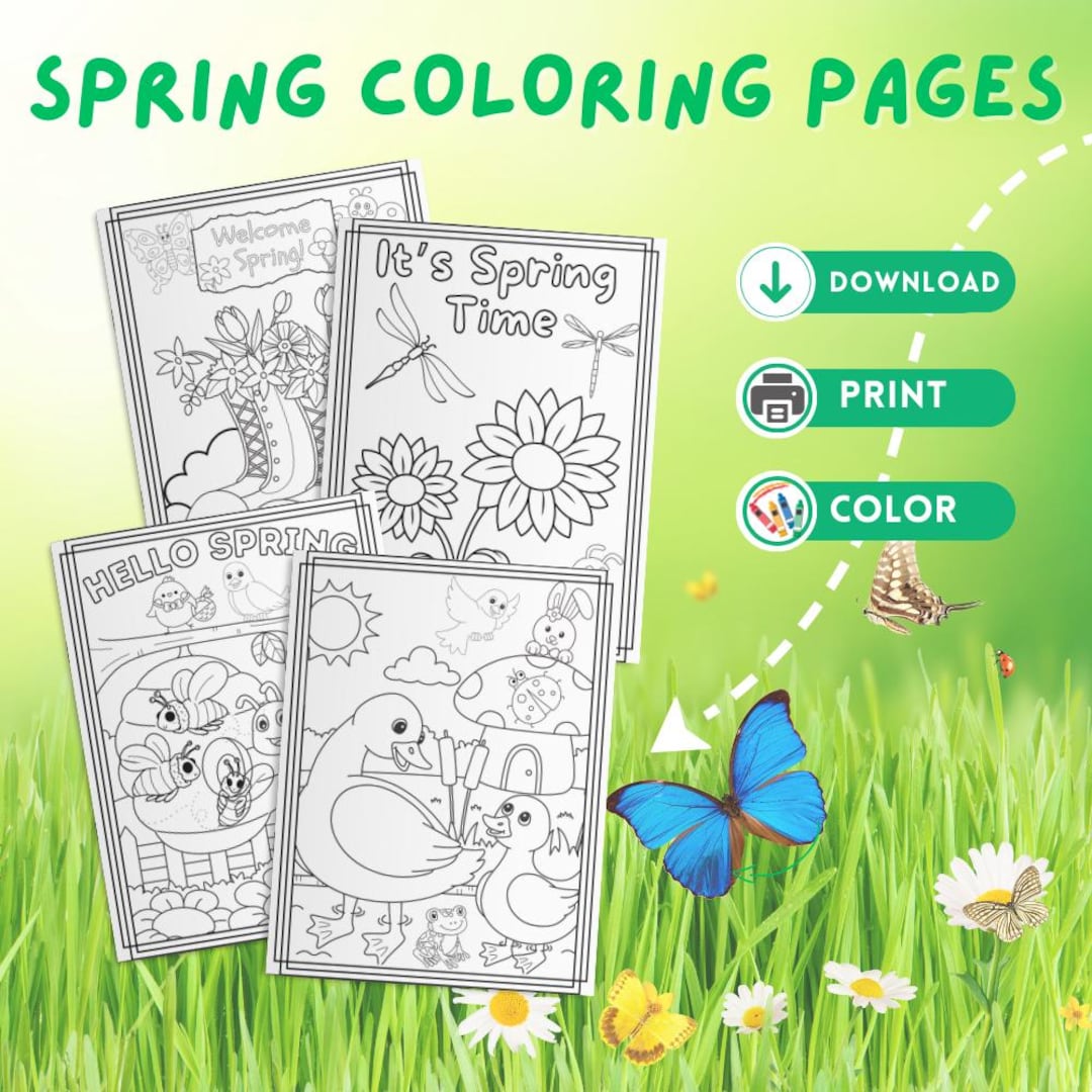 Spring Coloring Pages for Kids | Animals, Flowers (digital Download) - Etsy