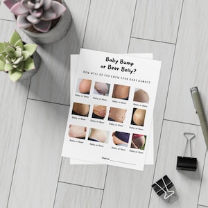 Baby bump ou jeu de ventre bière - baby shower, jeu de révélation du sexe - activité hilarante de baby shower - 5 x 7 cartes - lot de 10, 30 ou 50 - livraison gratuite