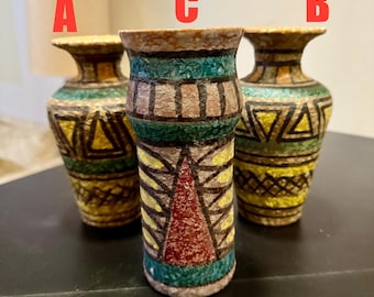 Vintage ITALIAN POTTERY VASE Volcanic Lava Glaze Mid Century Geometric