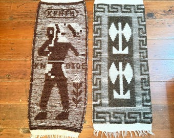 Vintage GREEK TEXILE RUGS Handwoven Wool Souvenir Folk Art Runner Tapestry Wall Hanging