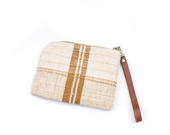 Custom order for Flavie Busca:  Cotton Wristlet Artisan Boho Clutch with Leather Strap