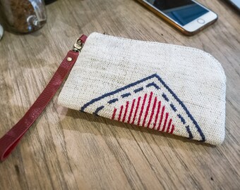 Hand Woven Cotton with Hand Embroidery Wristlet - Natural Cotton Color