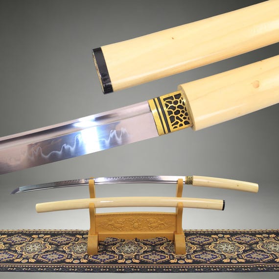 Shirasaya Katana Hand Forged 1095 Steel Clay Tempered Full Tang Samurai Sword Japanese Art